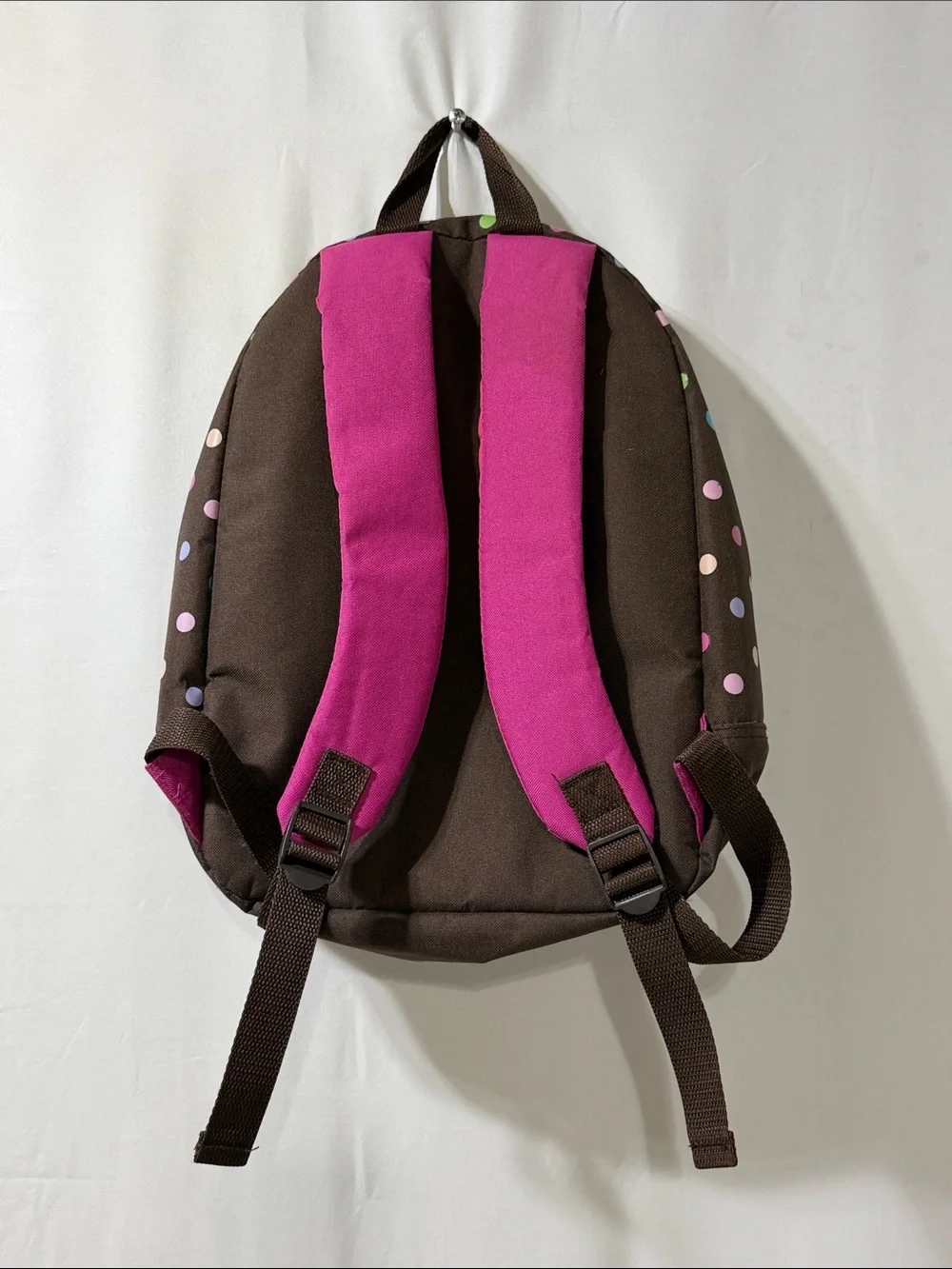 jumping beans Brown Backpack with Bright Pink Trim and Multicolor Dots